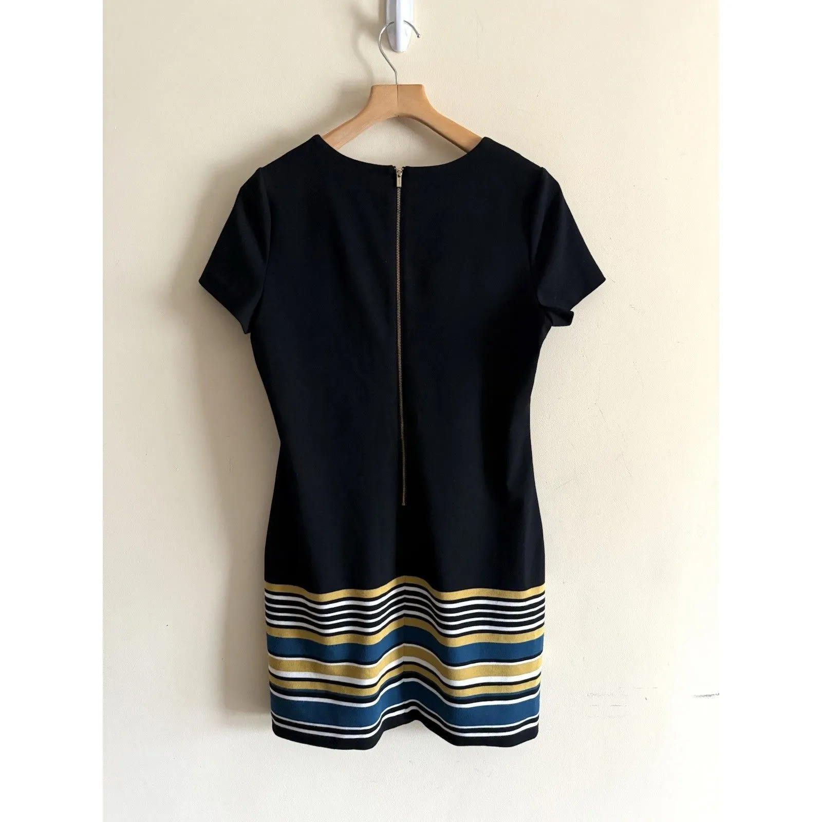 Calvin‎ Klein Black Sheath White Blue Striped Bottom Short Sleeve Dress Size 12 - Image 2