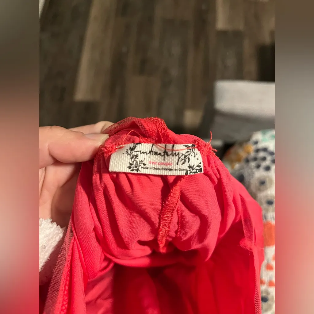 Free People Intimately Romper - Size Medium‎ Soft & Flowy Coral Color tulle trim - Image 3