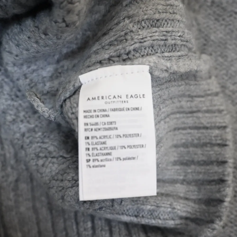 American Eagle Womens S Oversized Gray Mock Neck Cable Knit Sweater - Image 9