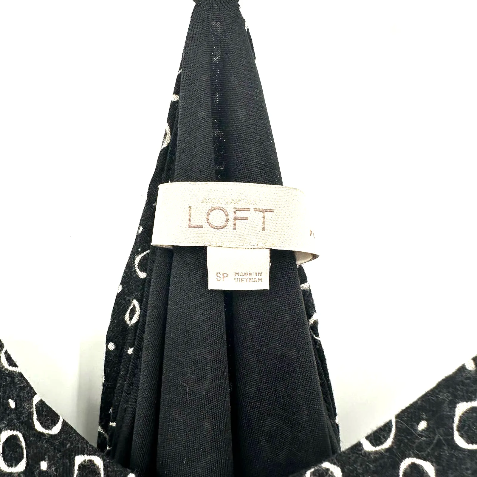 Loft size small petite sleeveless mini dress black with white geometric‎ design - Image 4