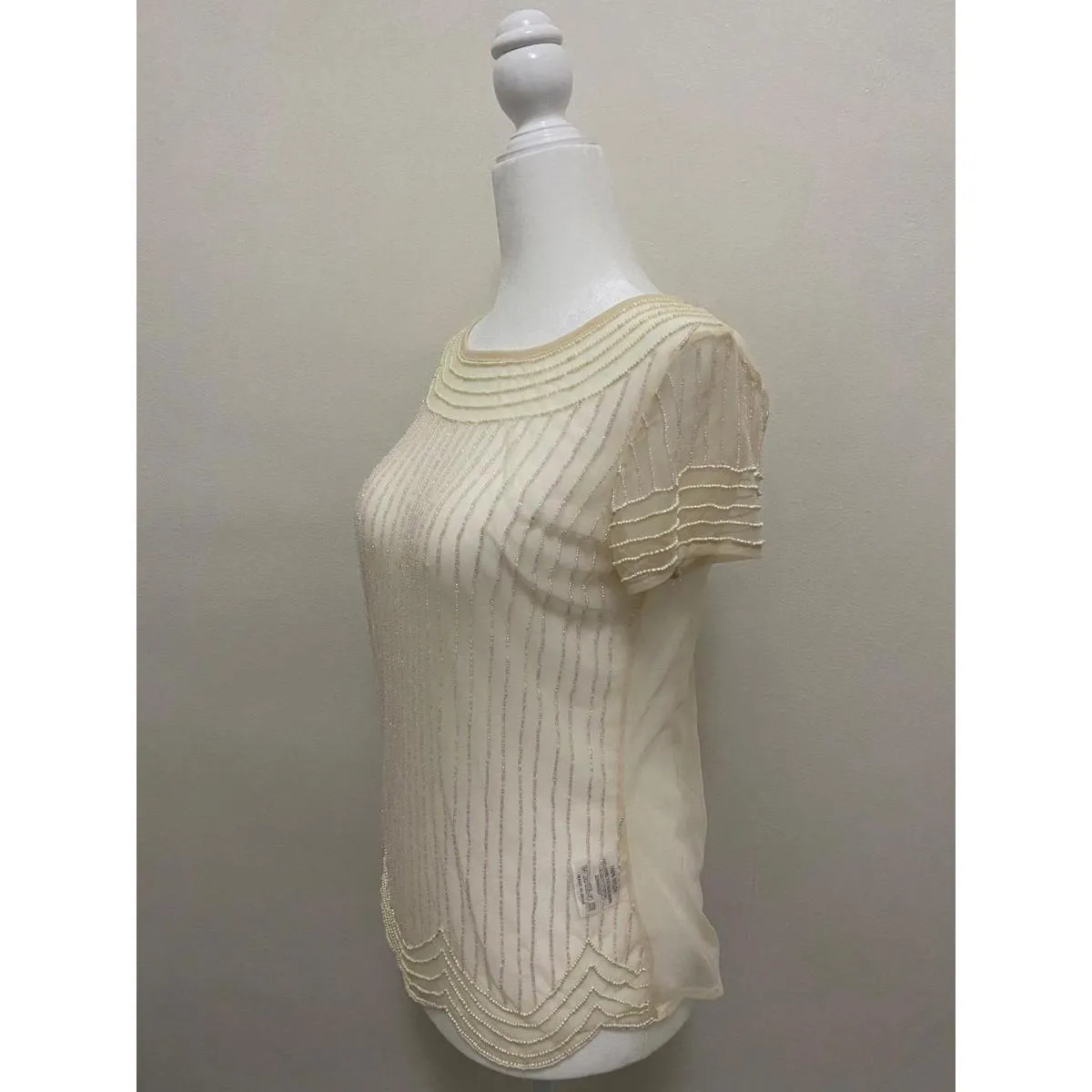 TFNC LONDON Sheer Beaded Blouse in Cream (SMALL) - Image 5