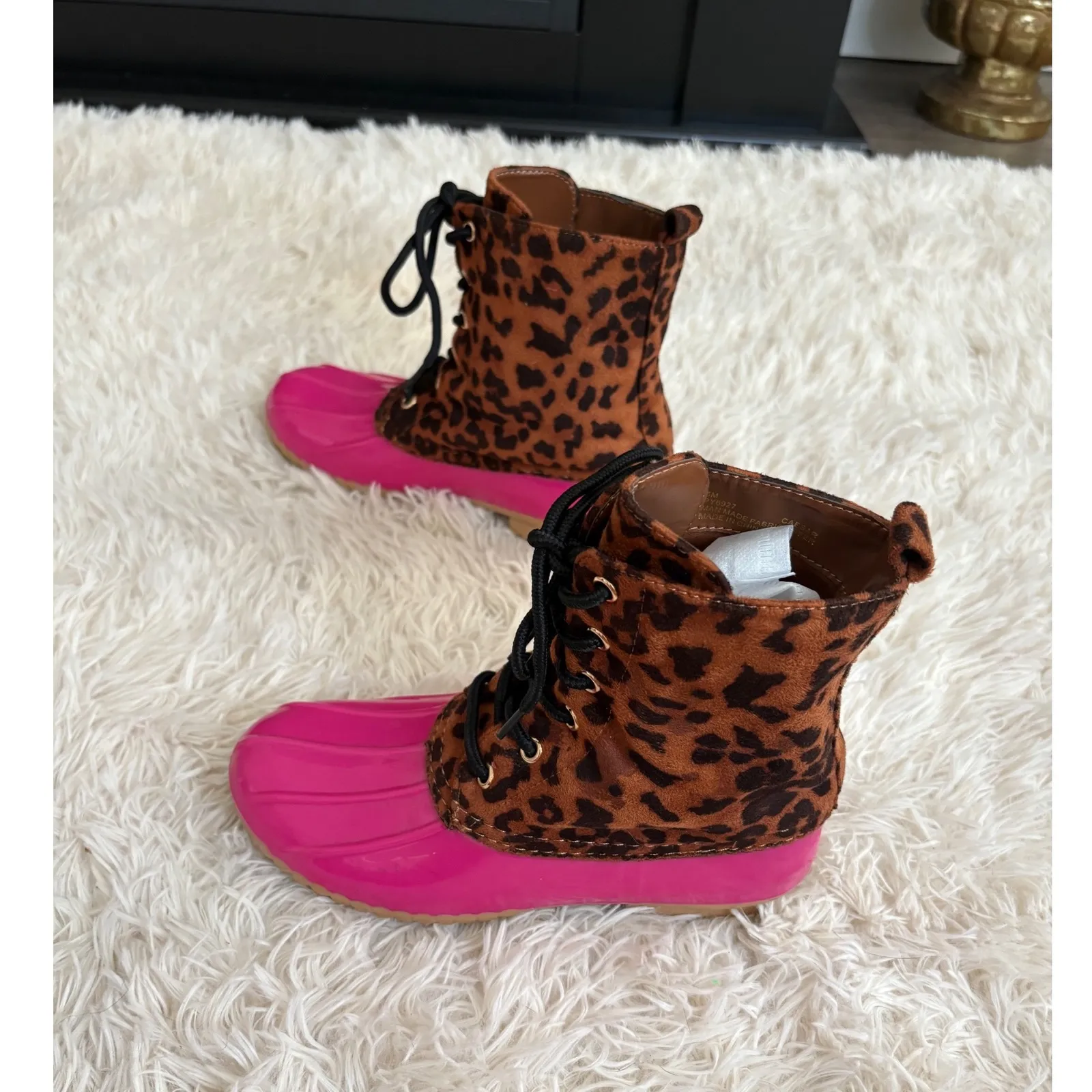 Cape Robbin Leopard Print Duck Boots Hot Pink Rubber Women's Size 5 Rain Boots - Image 5