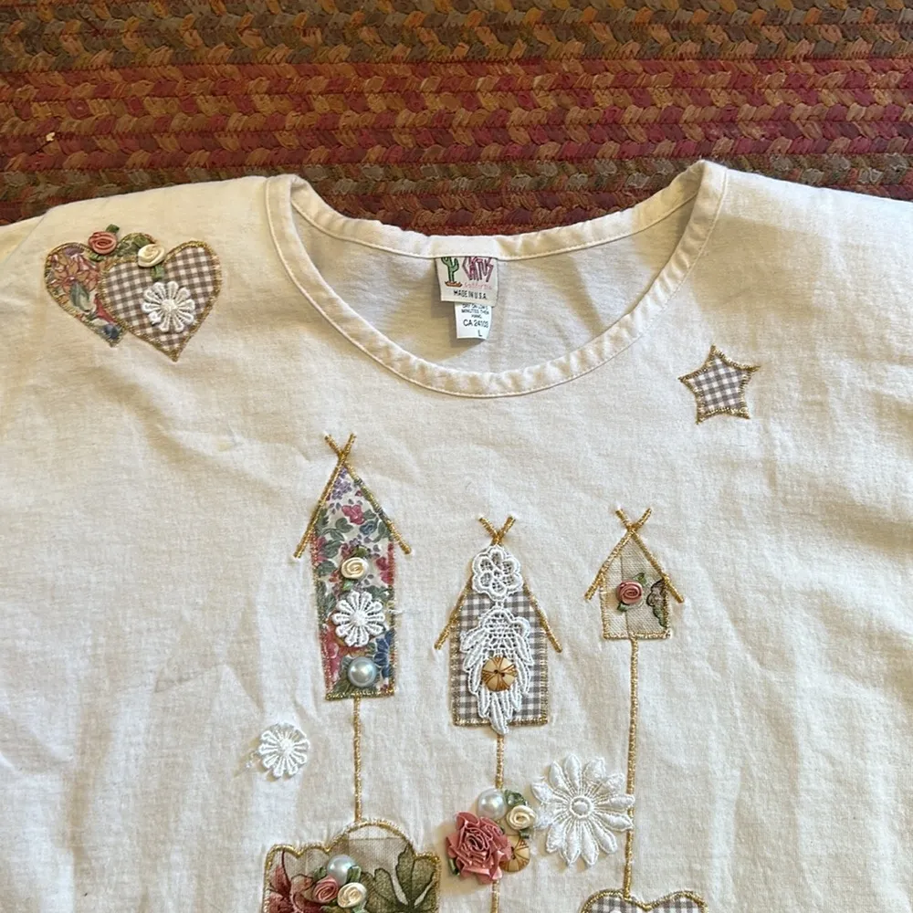 VTG CREAM BIRD NEST COTTAGE CORE TEE Size L - Image 4