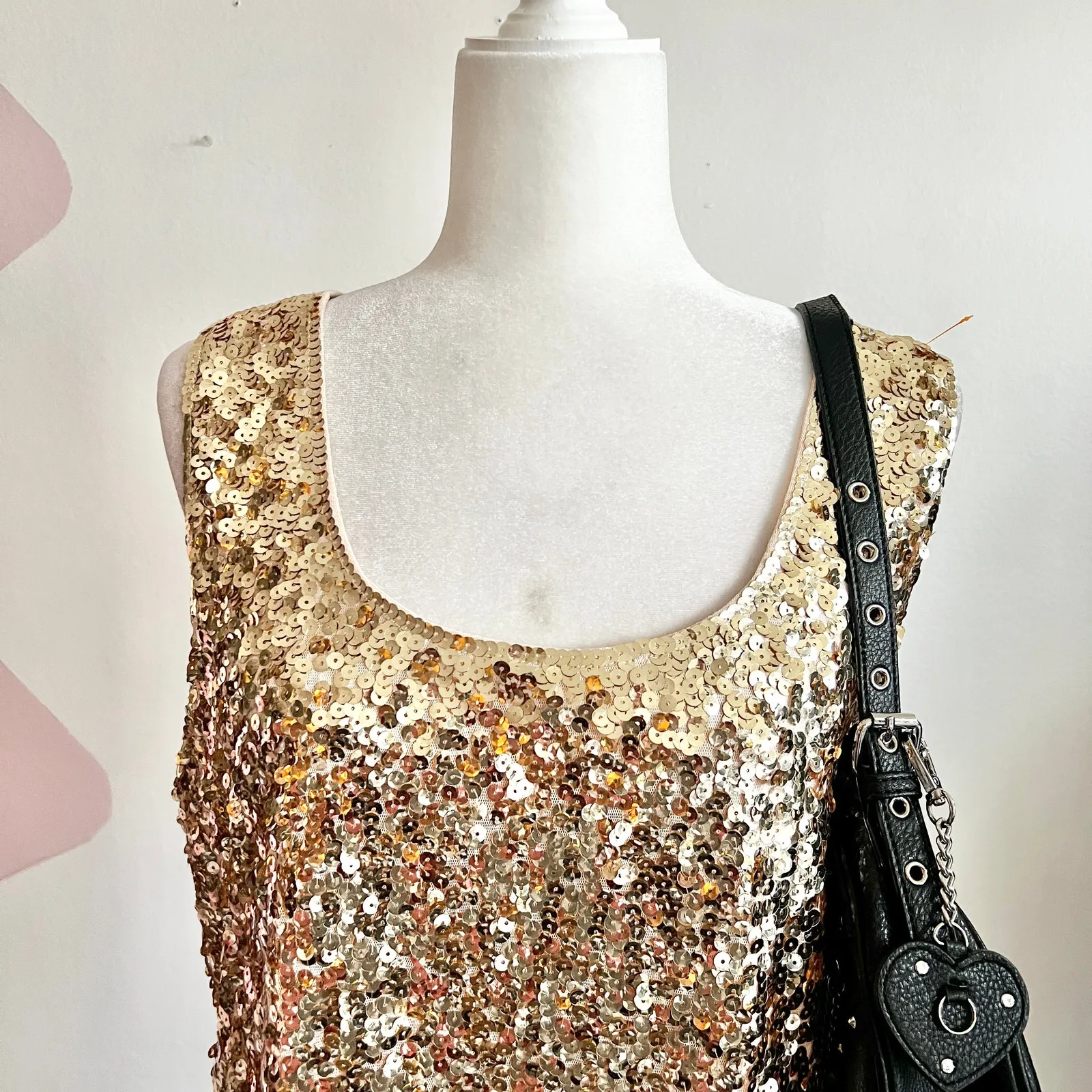 Gold Sequin Tank Top,‎ Y2K, Clubwear, Indie Sleaze, Glam, 2000s, 3X - Image 2