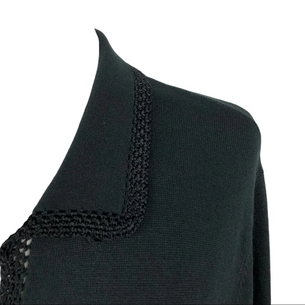 Etcetera Black Knit Silk/Cashmere blend Granny Cardigan with Crochet Trim XL - Image 3