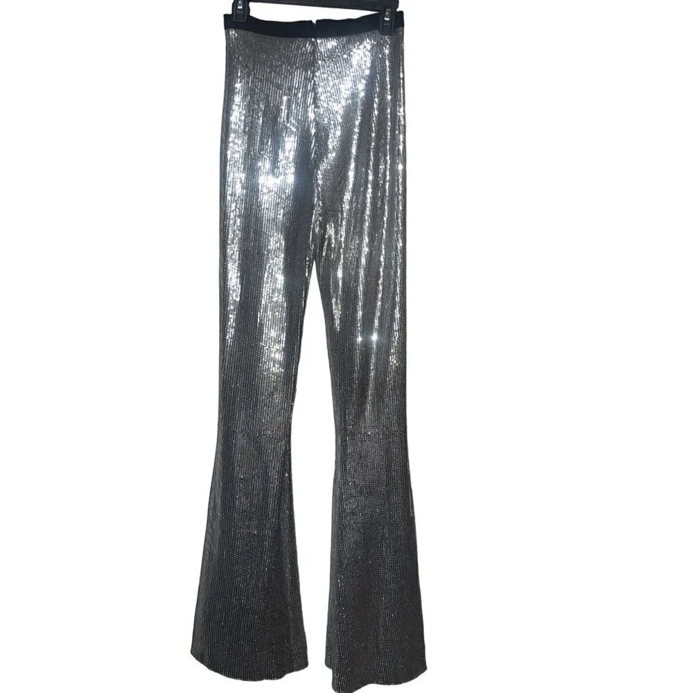David Koma Sequin Flared Trouser in Silver & Black UK 14 USA 10 New Womens pants - Image 7