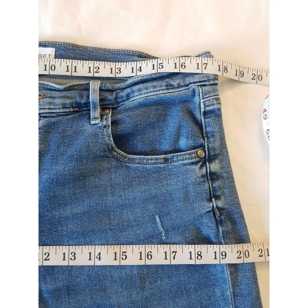 Jeans High Rise Blue Denim Slim Pockets Flare Crop Distressed Sz 32 Sz 14 - Image 12