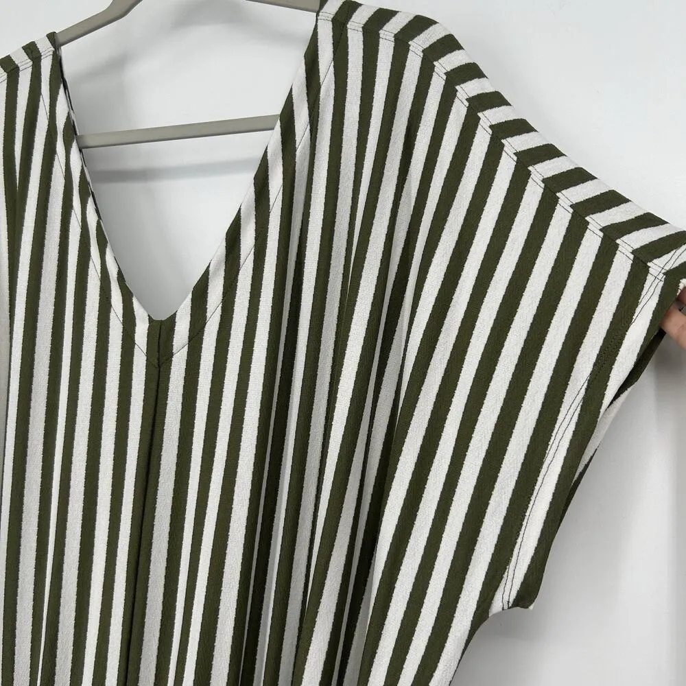 AnyBody Wide Leg Jumpsuit Olive Green White Stripe Belted Comfy Size 2X - Image 3