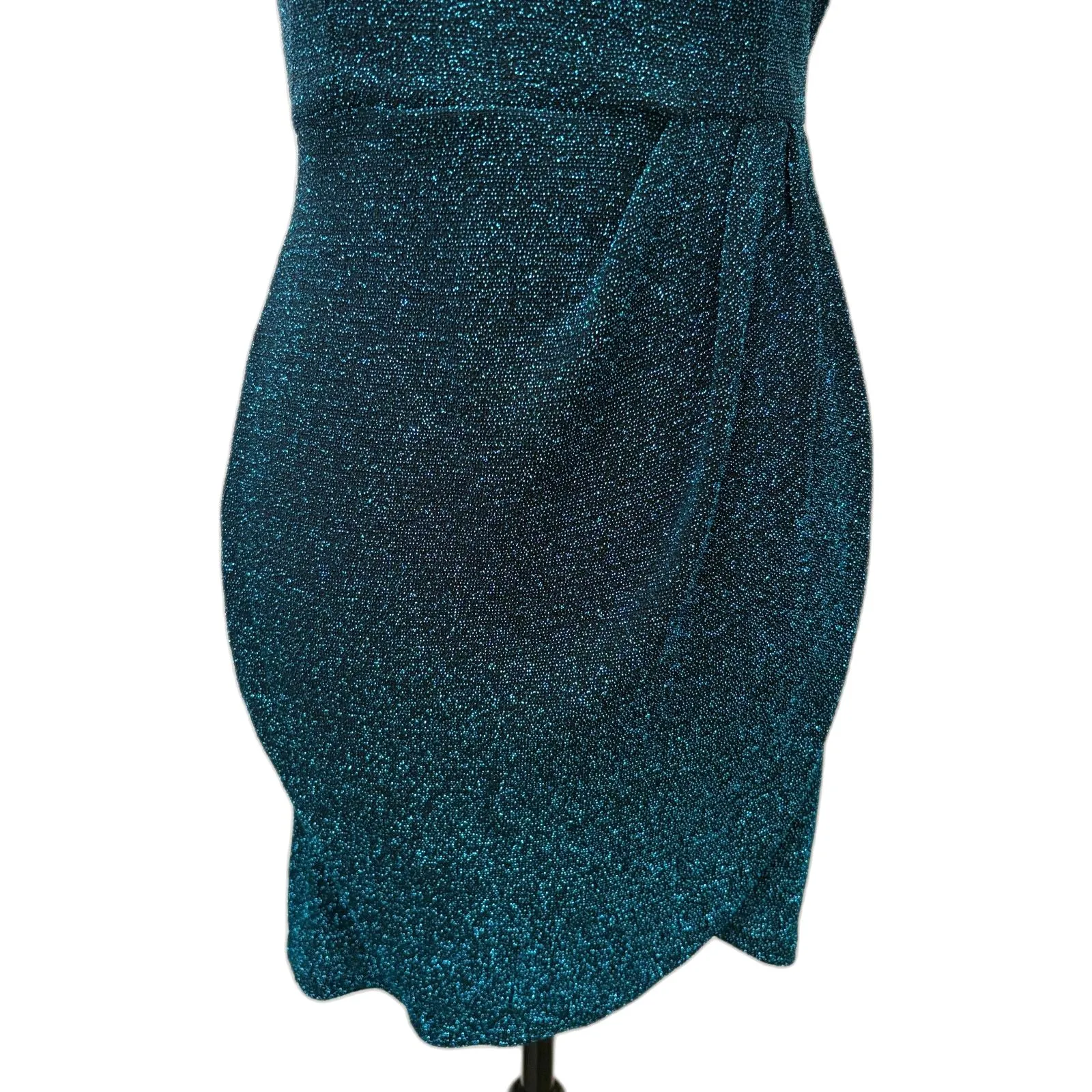 Lulus Forever Your Girl‎ Bodycon Mini Dress Dark Teal Metallic Hoco Size Medium - Image 3