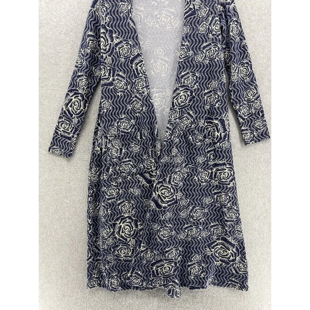 Lularoe Women's Open Front Cardigan Blue Floral Long Sleeve Full Length Small - Image 12