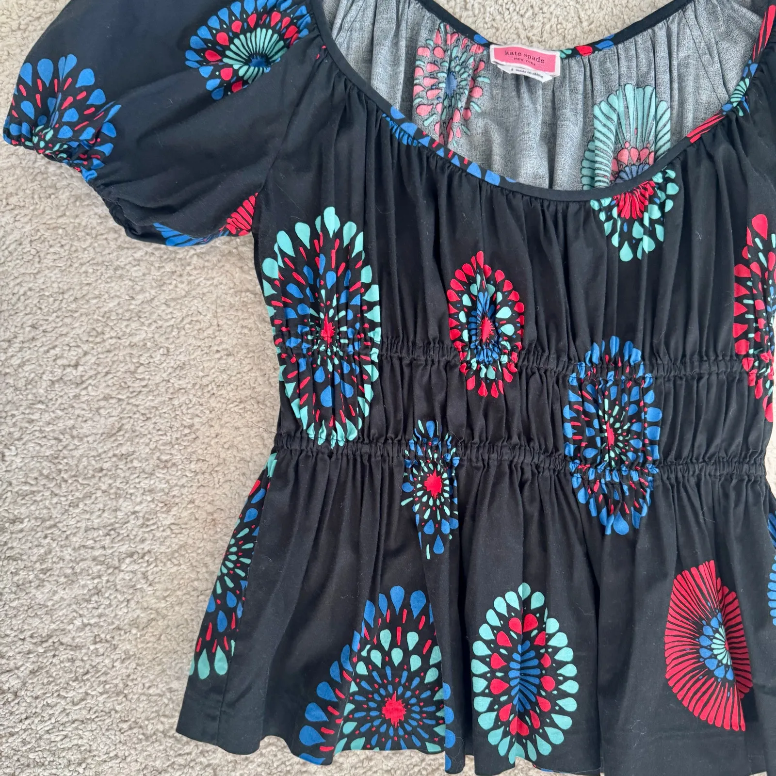 Kate Spade Smocked Puff Sleeve Riviera Top Peplum Fireworks Small Patriotic - Image 3