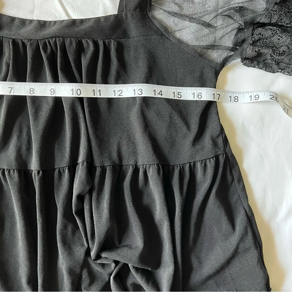 TEMPTED hearts lace puff sleeve organza baby doll top solid black size small - Image 8