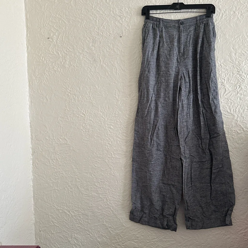 Aerie Anytime High Waisted Trousers Smoked Gray Wide Leg Flannel Pants Small - Image 2