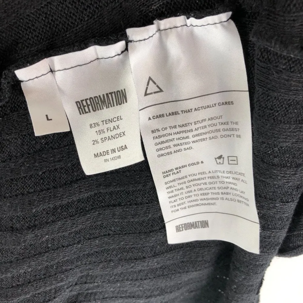 Reformation Ribbed T Shirt Sweater Dress Mini Tencel Linen Blend Black L - Image 4