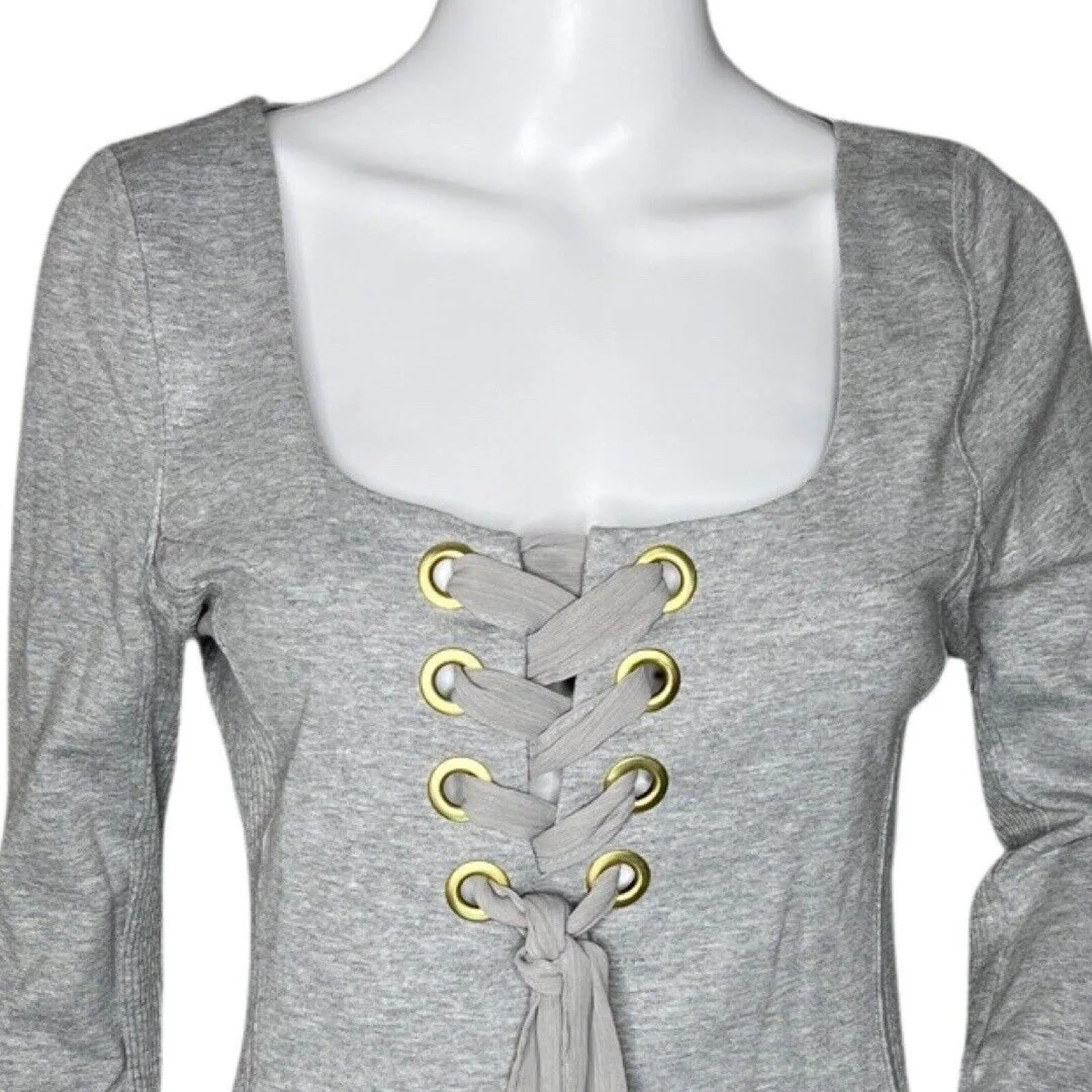 Free People Shirt Womens Medium Gray Looking Back Lace Up Updated‎ Basic Neutral - Image 5
