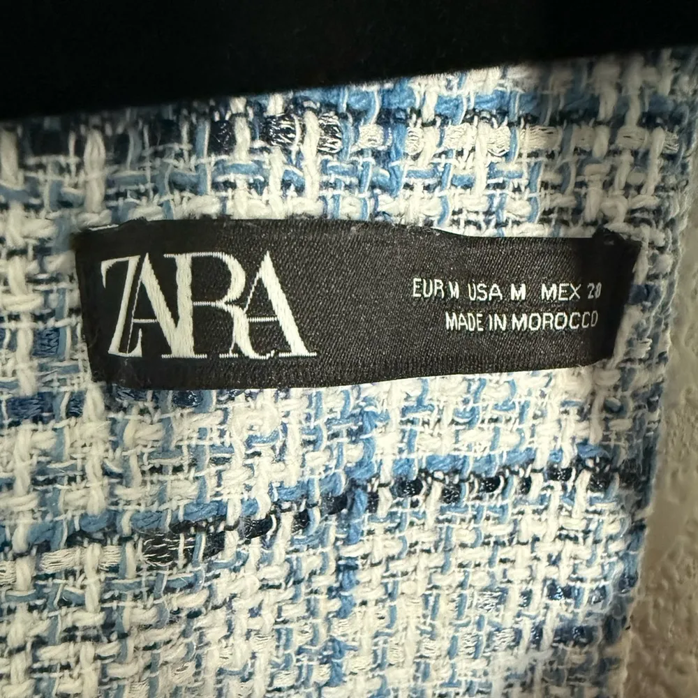 ZARA Blue and White Tweed Plaid Pinafore Mini Dress Medium Double Breasted - Image 10