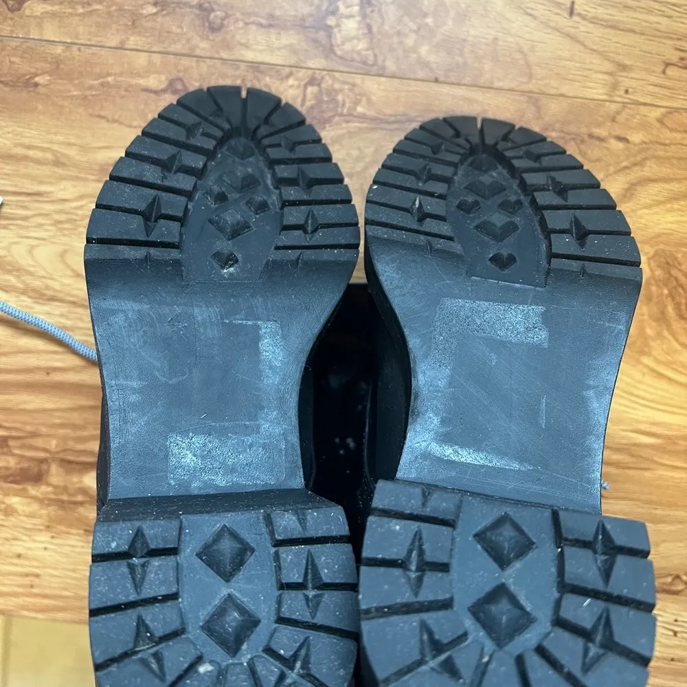 Punk Goth Black High Platform Heel Boots with Striped Laces and Zipper on Side - Image 7