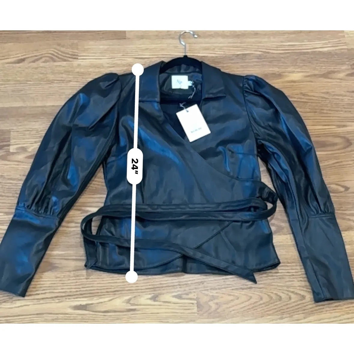 AJE. faux leather Idyllic Wrap Long sleeve Top in Color Black size 12 / Us 8 - Image 6