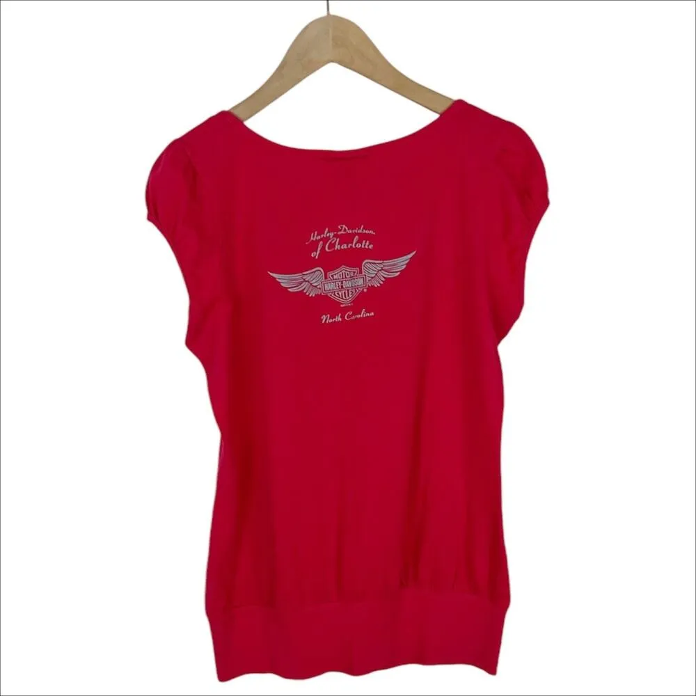Harley Davidson of Charlotte NC Bright Pink Women's Tee Top Size Small - Image 2