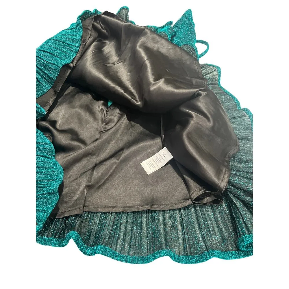 Lulus Party Era Emerald Sparkly Lace-Up Pleated Skater Dress Size XS 0 Cocktail - Image 13