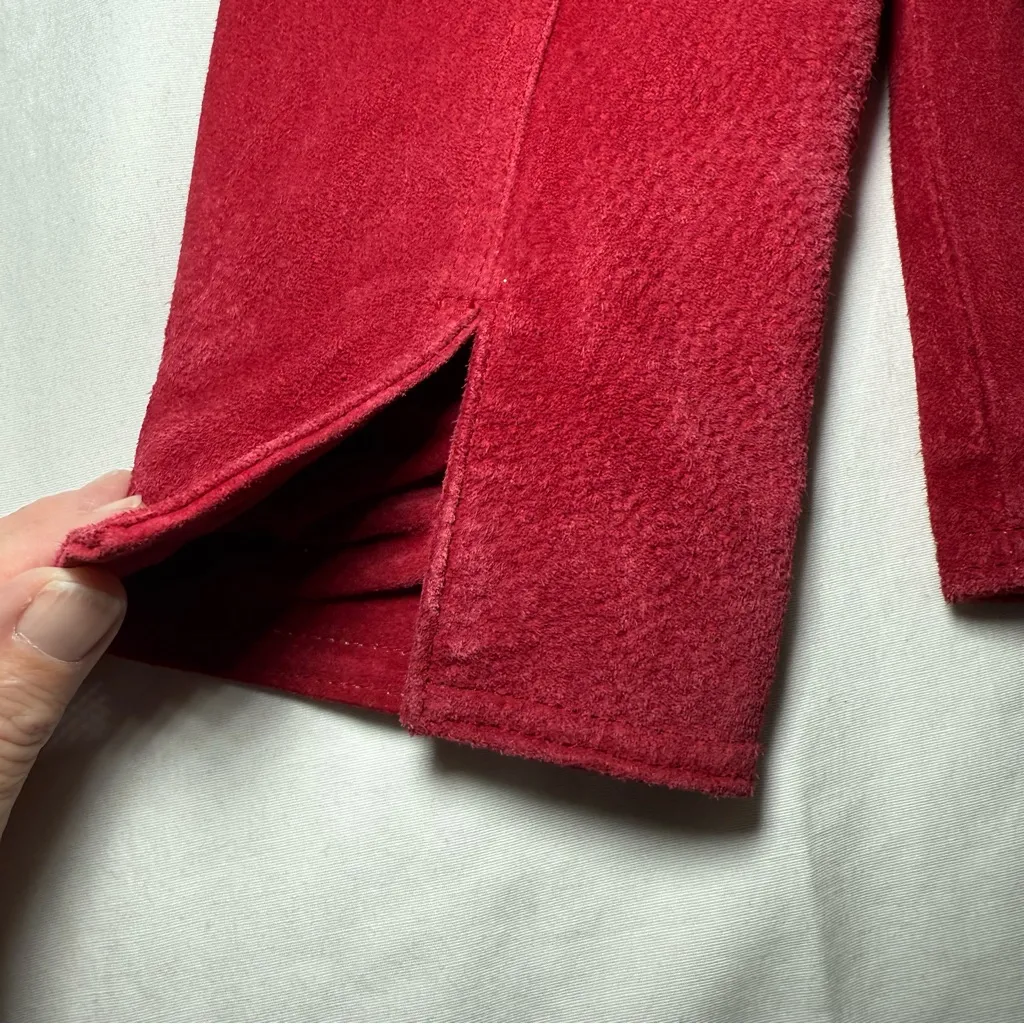 Coldwater Creek Red Suede Leather Zipper Jacket Lined Casual Biker Petite Small - Image 10