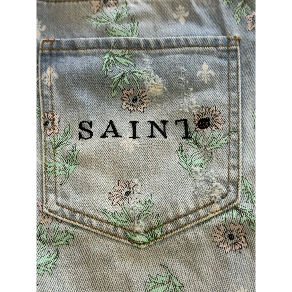 NWT Saint Morta Denim Jean Shorts Size 34 Floral Distressed Cotton Boho Hippie Blue - Image 10