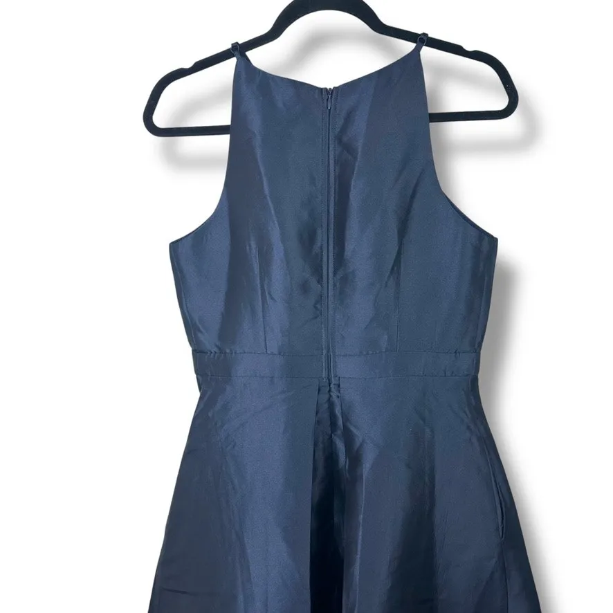 Lulus NWT Broadway Show Navy Blue High-Low Taffeta Pleated Gown Dress Medium - Image 9