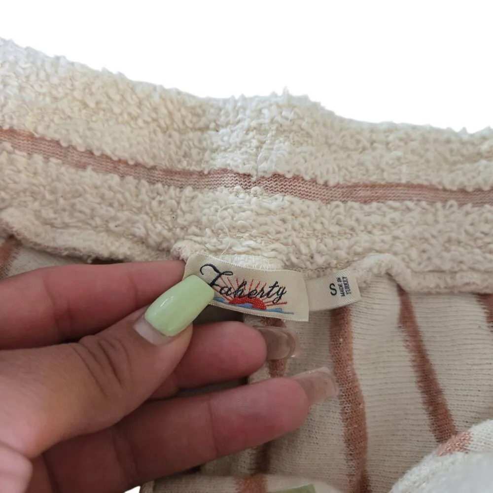 Faherty Women's Pacifica Terry Cloth Cream Stripe Drawstring Coastal Shorts- S - Image 3