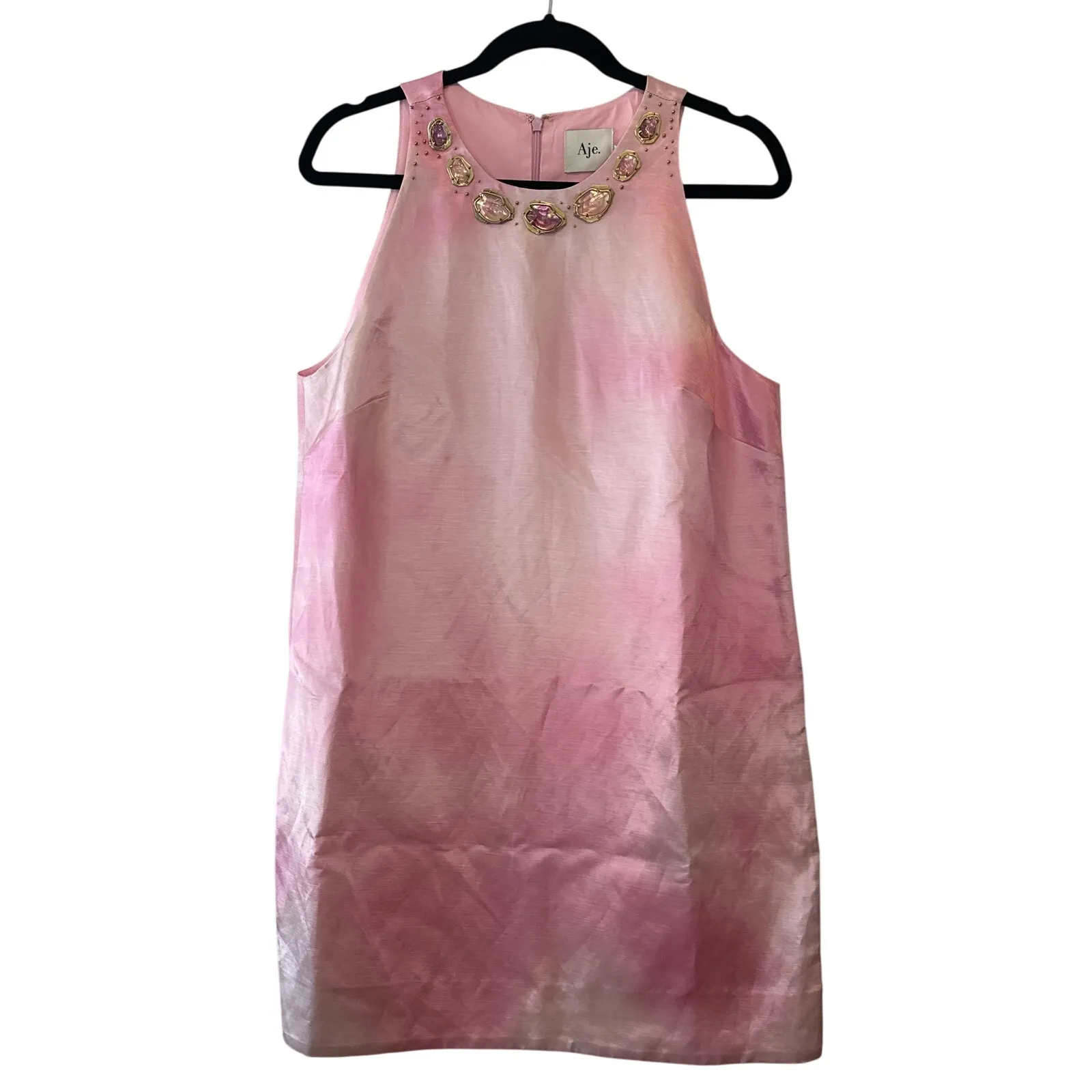 Aje NWT Twilight Mini Dress Blush Ink Pink Linen Beaded Neckline Size 8 - Image 3