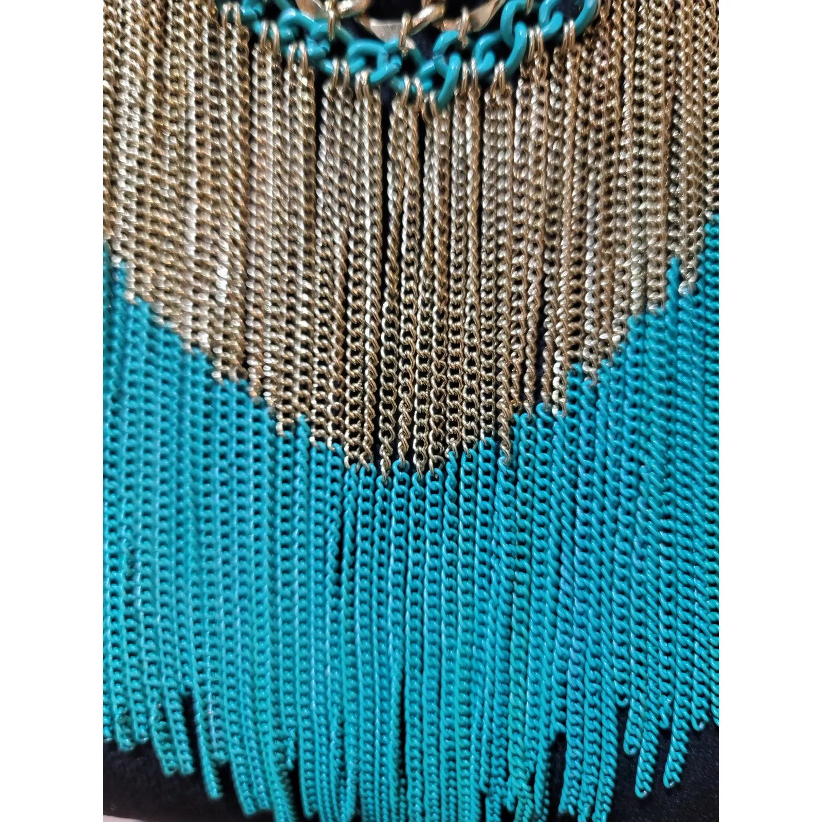 Women's Turquoise And Gold Fringe Statement Necklace With Lobster Clasp Lock Blue - Image 6
