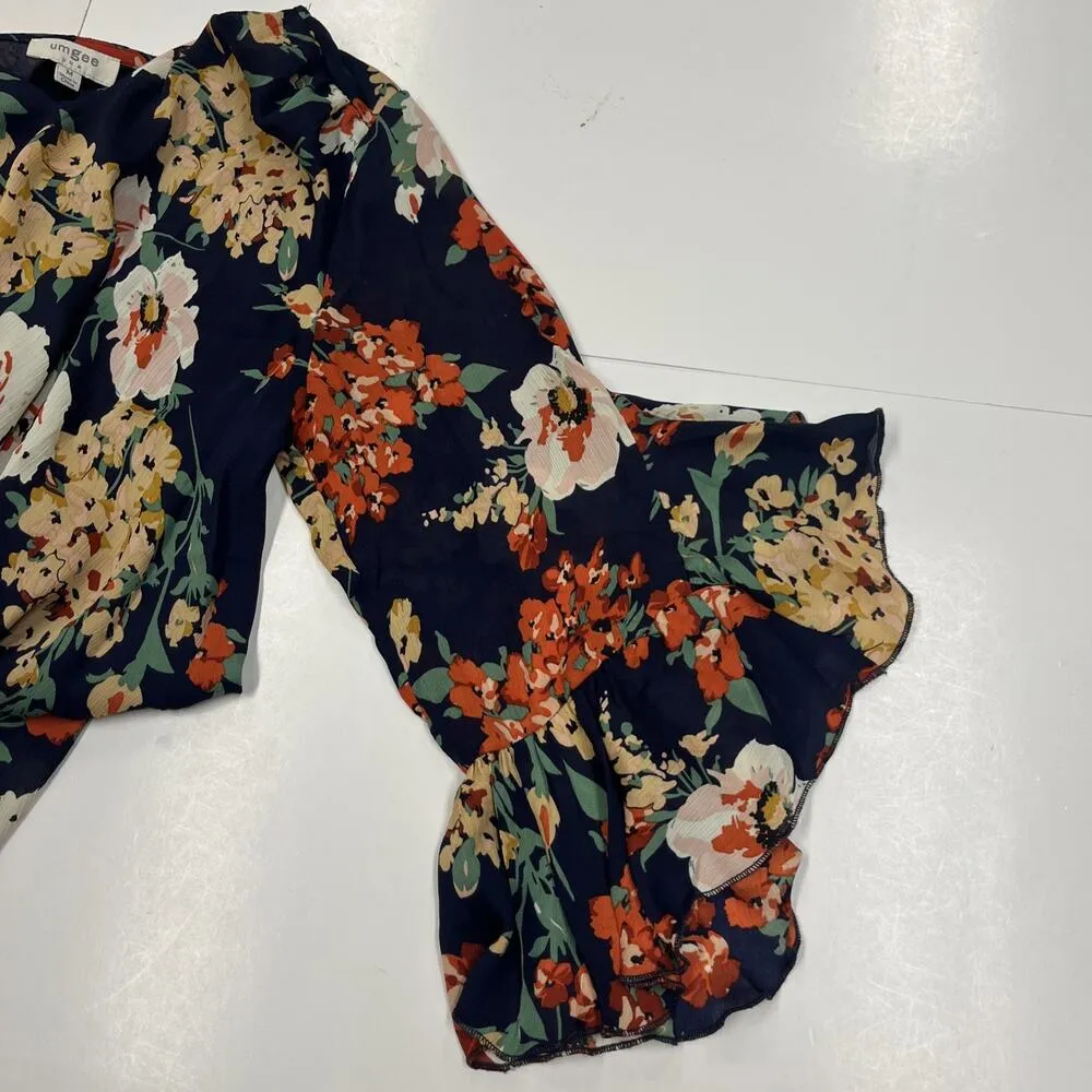 Umgee Babydoll Mini Dress Sz M Floral V Neck Bell Sleeves Festival Boho - Image 8