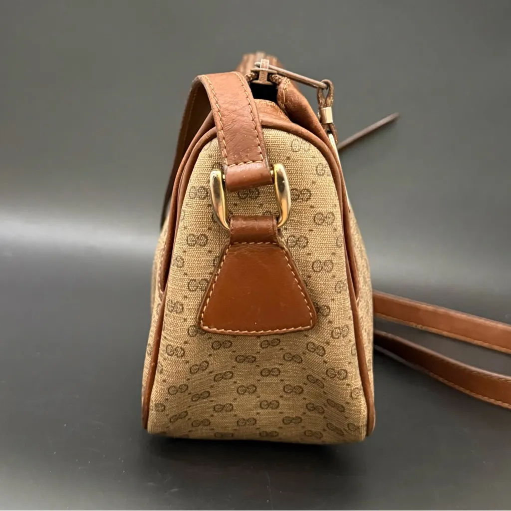 Vintage GUCCI Micro GG Supreme PVC Canvas Brown Leather Trim Shoulder Bag - Image 2