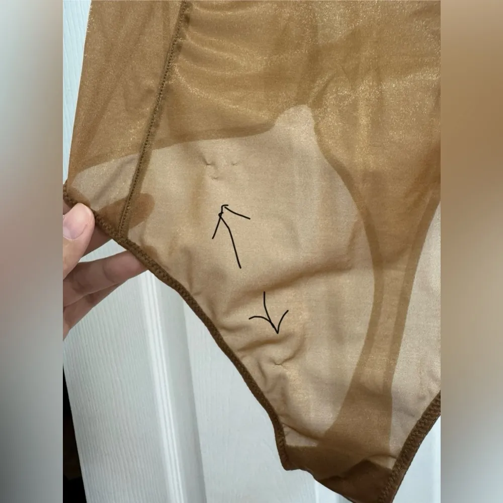 SKIMS Size XL Glissenette Chai Scoop Neck Sheer Bodysuit Shimmery Golden - Image 11