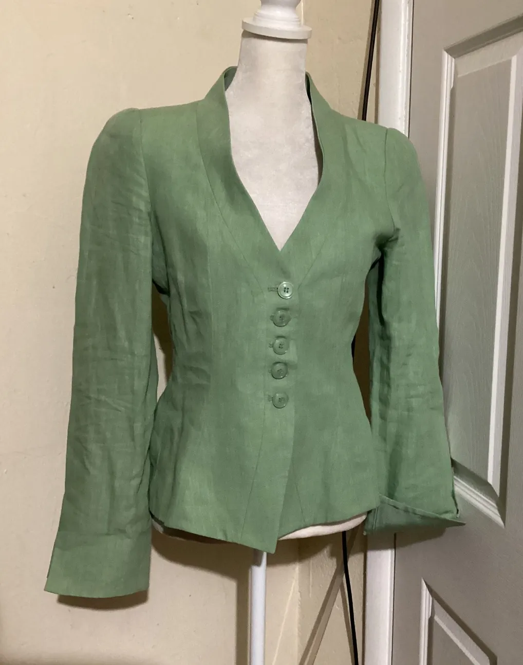 Armani Collezioni Womens Green Linen Blend Blazer Jacket Size EU 40 US 8 - Image 1