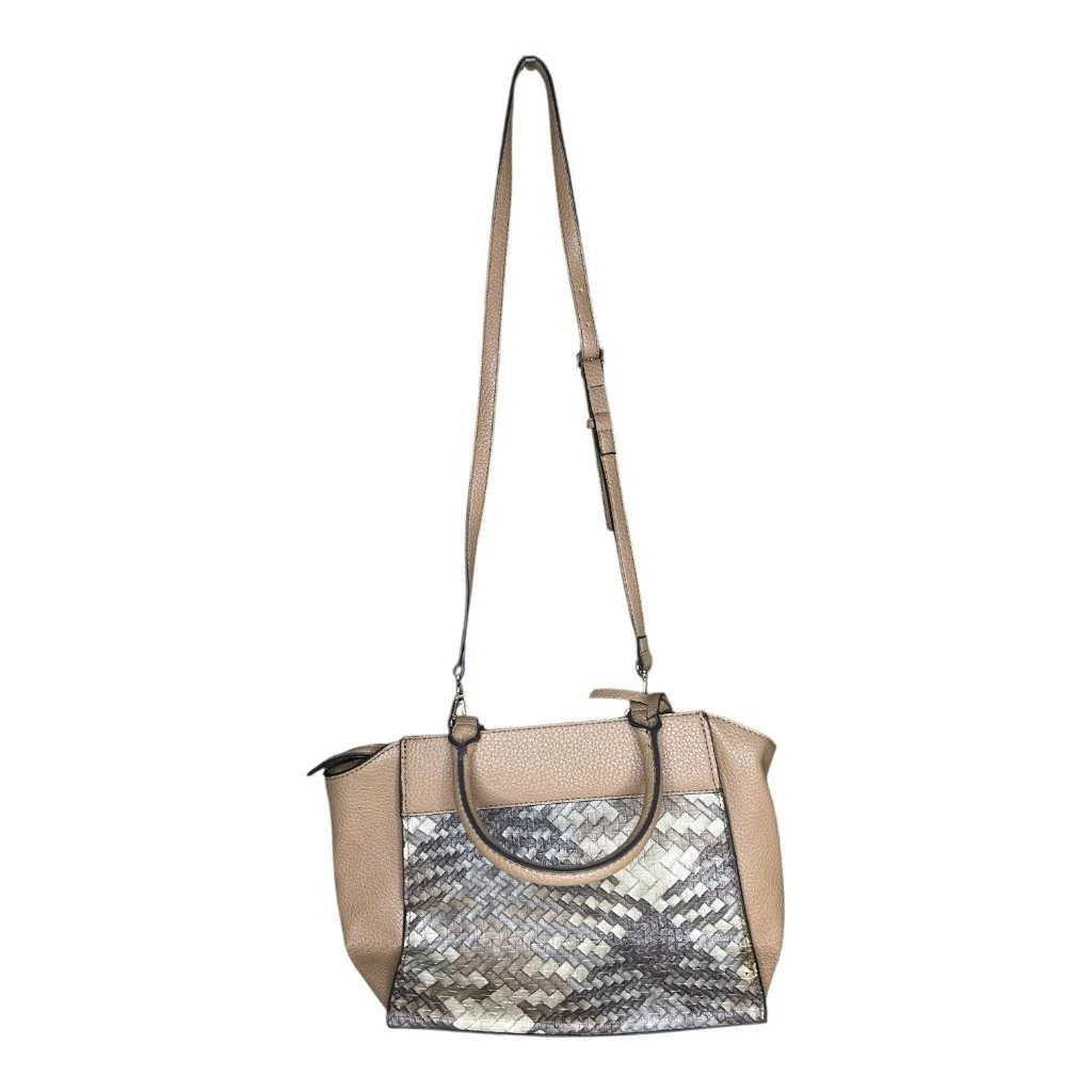 Nine West Woven Panel Crossbody Bag With Adjustable Strap In Tan & Metallic Acce - Image 3