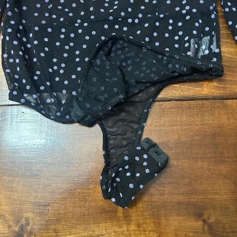 Black and Purple Polka Dot Pretty Little Thing Longsleeve Bodysuit Womens 6 - Image 4