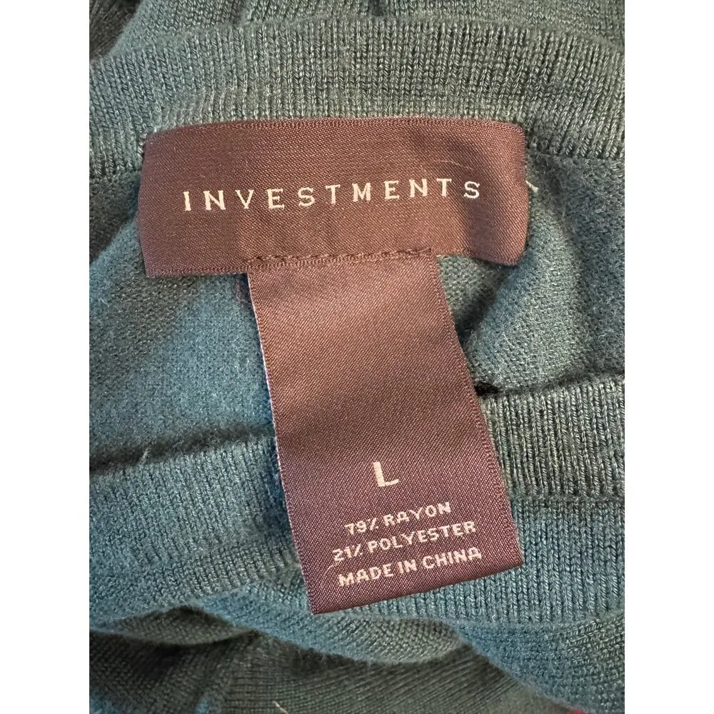 Investments jade green sweater with gold cuff detail women's large - Image 4