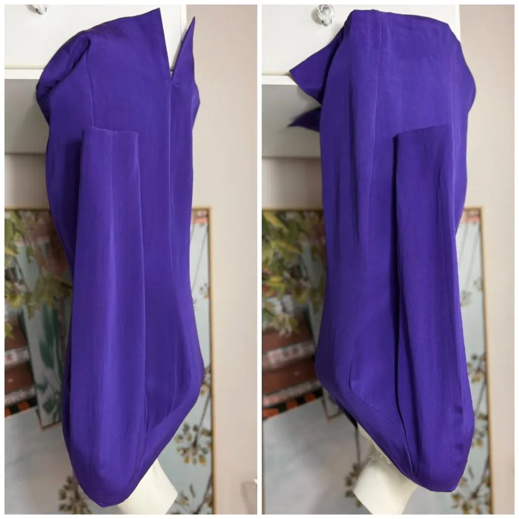 Vintage 90s Hugo Buscati Purple 100% Silk V-Neck Sheath Mini Dress Size 10 - Image 5