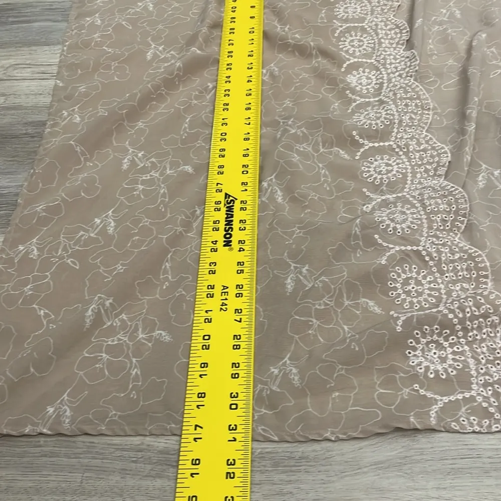 Tan  White Floral Print with Embroidered Detail Open Front Kimono One Size - Image 12