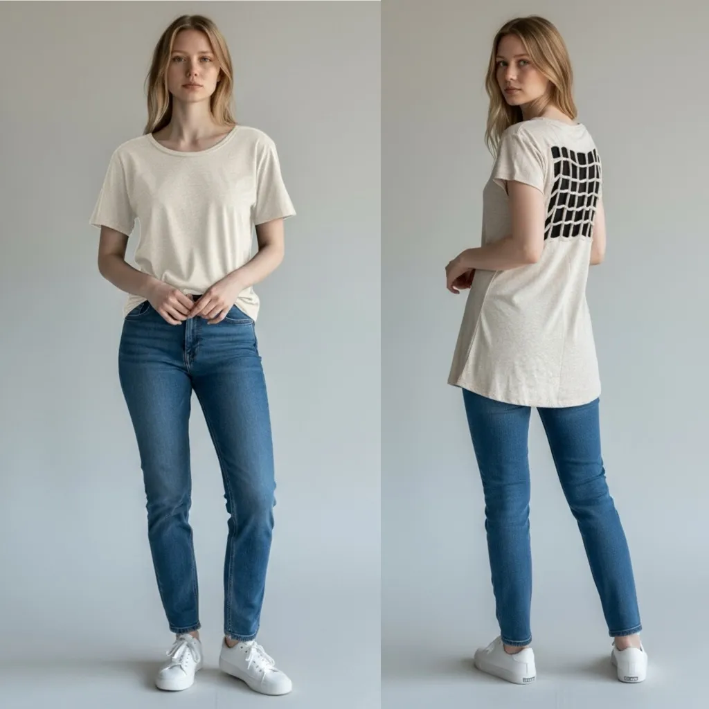 Chaser Cutout Back Basic Tee Size Medium Neutral Beige Casual Spring Top - Image 7