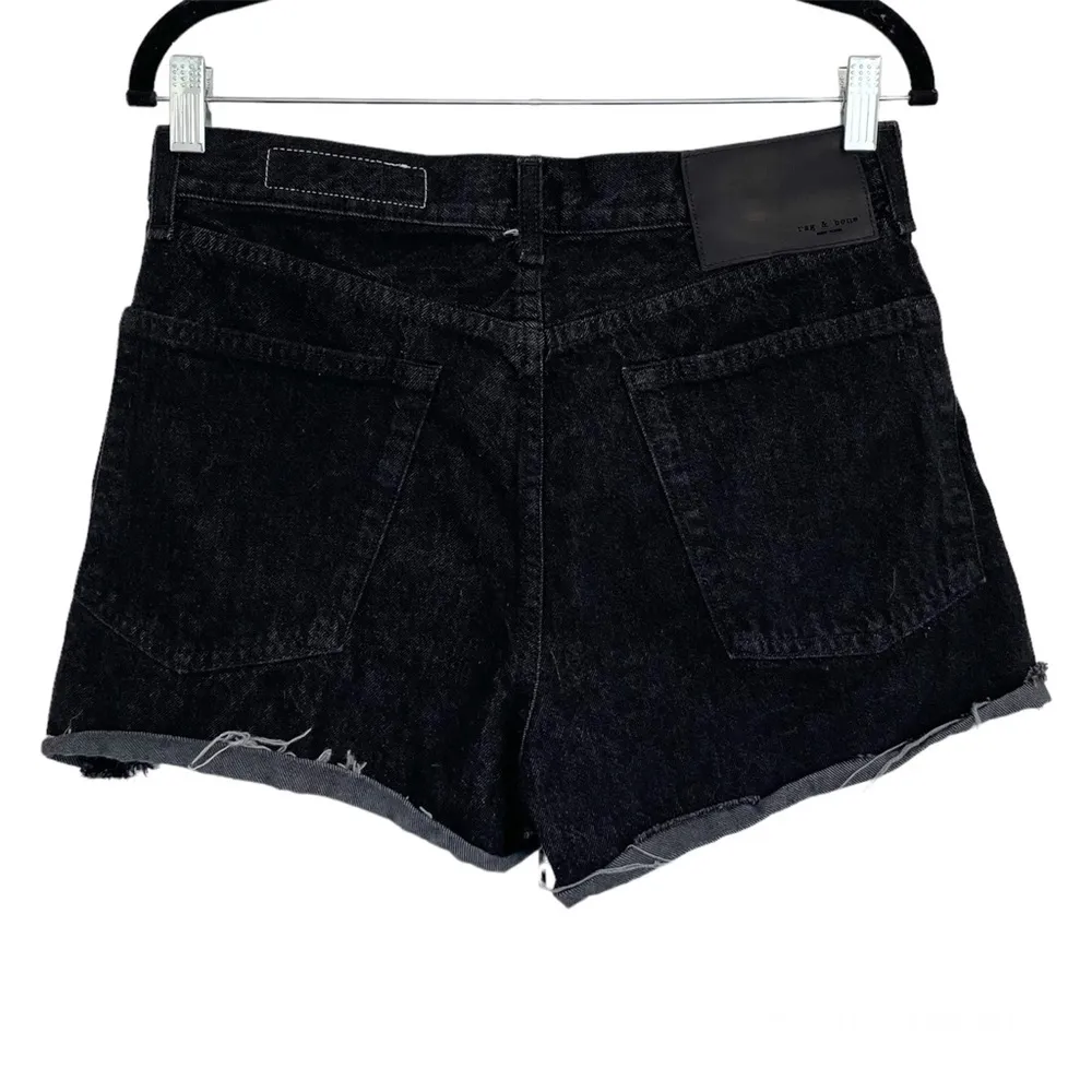 Rag & bone Maya High Rise Black Denim Shorts Button Fly Sz 29 Distressed Raw Hem - Image 2