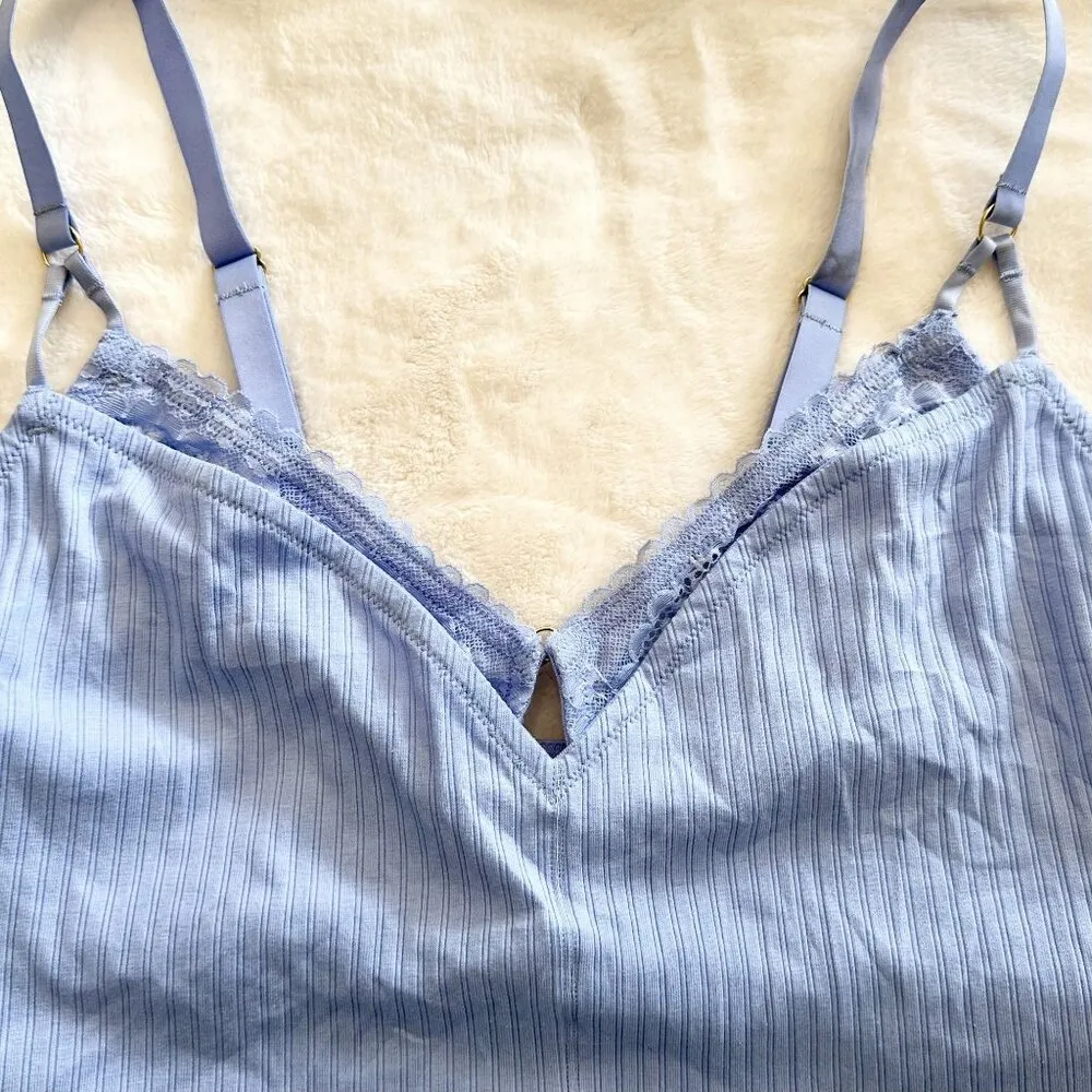 NWT Aerie Light Blue Ribbed Lace Bra Crop Top - Size: XL - Image 3
