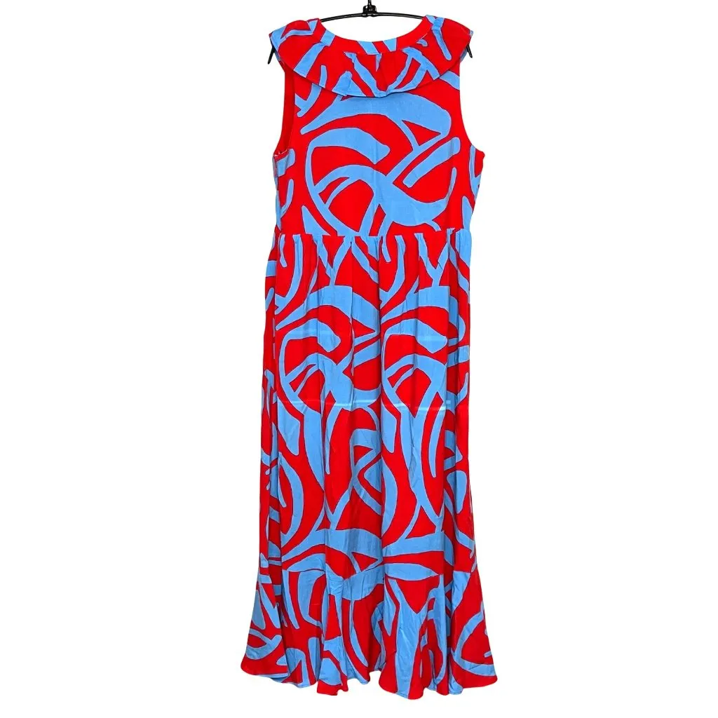 Sugarlips Ohana Bayla Deep V Maxi Dress Women's‎ Size Large 100% Rayon Red, Blue - Image 5
