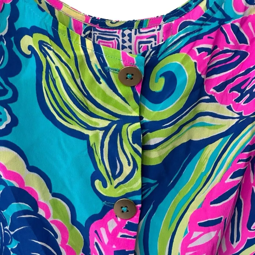 Lilly Pulitzer Womens XS Iona Shell Sea Blue Private Island Engineered‎ Silk Top - Image 4