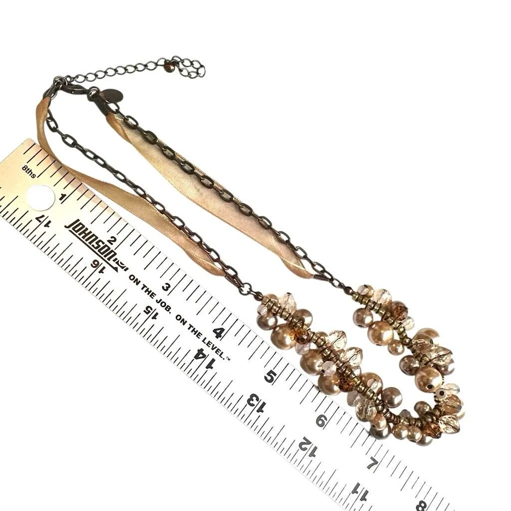 Cookie Lee Champagne faux Pearl & Crystal Cluster Necklace - Image 6