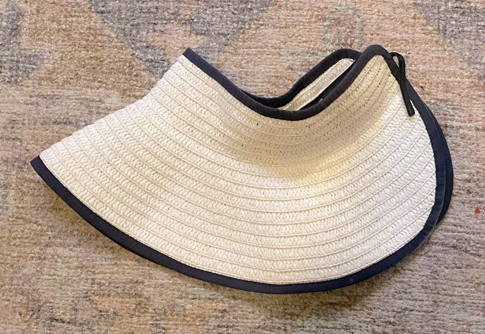 Brand Straw Adjustable Sun Visor in Black Trimmed Ivory - Image 6