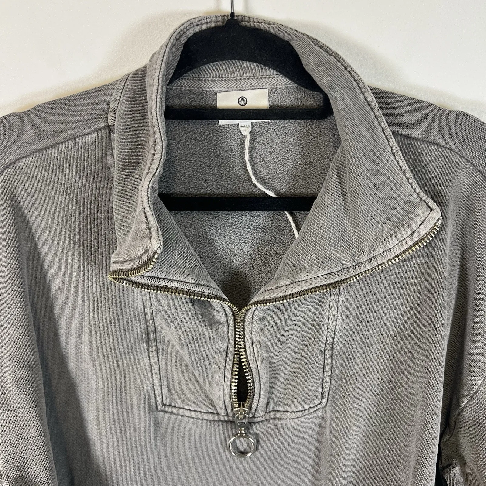 Sundry Crop Three Quarter Zip Up Sweat Shirt Long Sleeve Gray Size 3 Large - Image 4