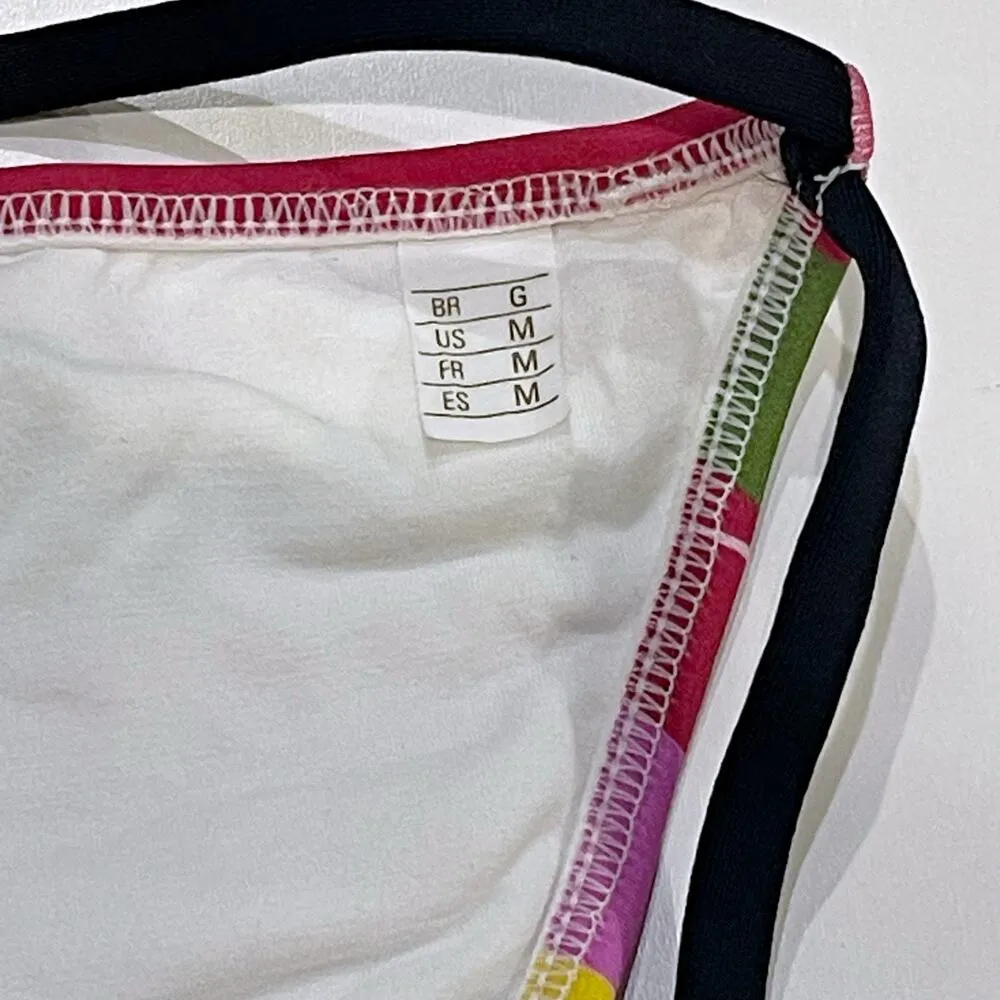 NEW Salinas M Runway High Neck Bikini Set MultiColor Palm Birds Swim Top Bottom Blue Size M - Image 12