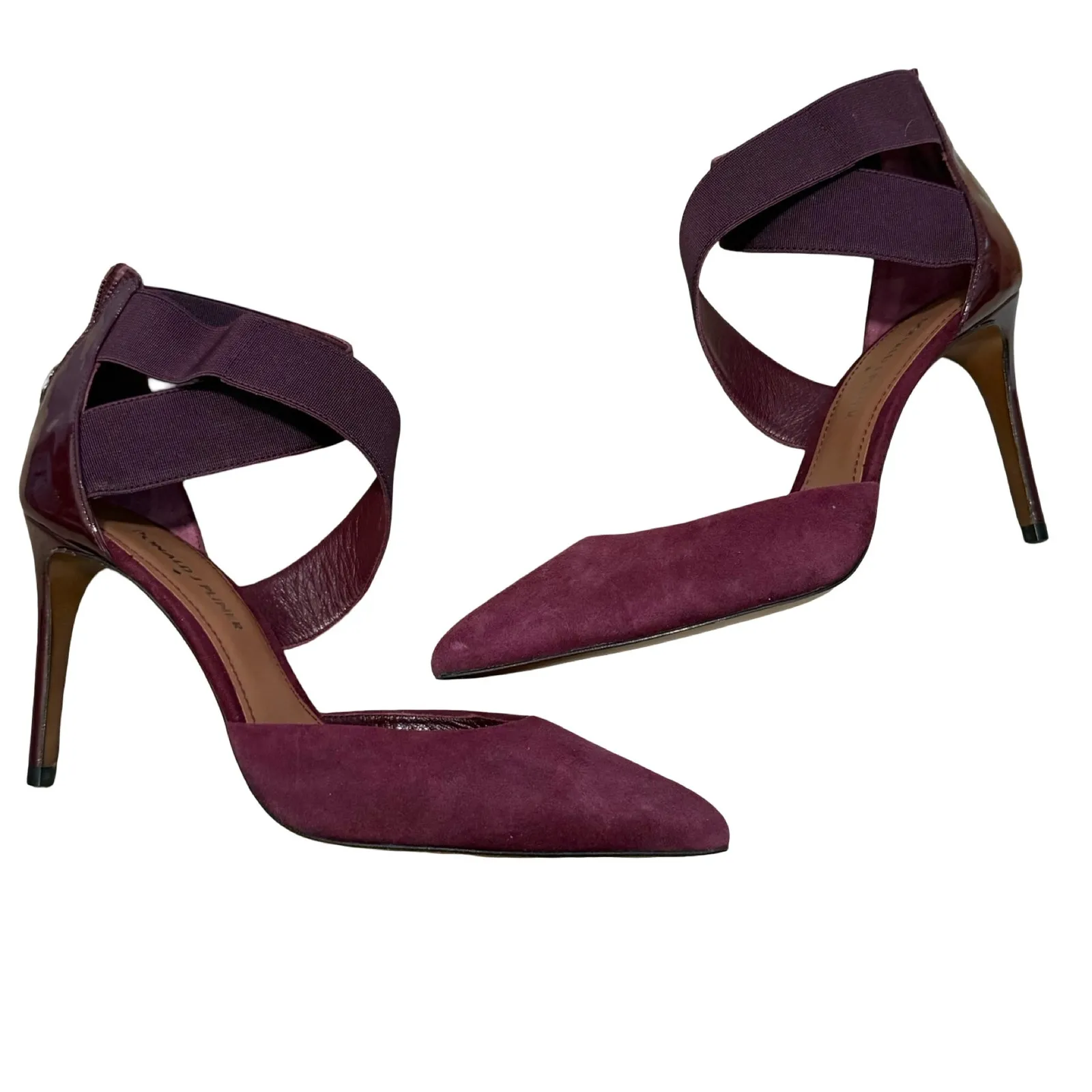 Donald J. Pliner Burgundy Criss Cross Prime Leather Pointy Toe Stiletto Heels 8 Red - Image 2
