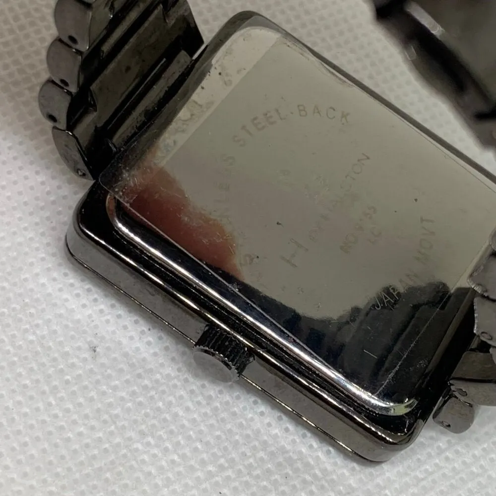 H By Halston watch black tone rectangle 35mm quartz rhinestones size 7” running - Image 5